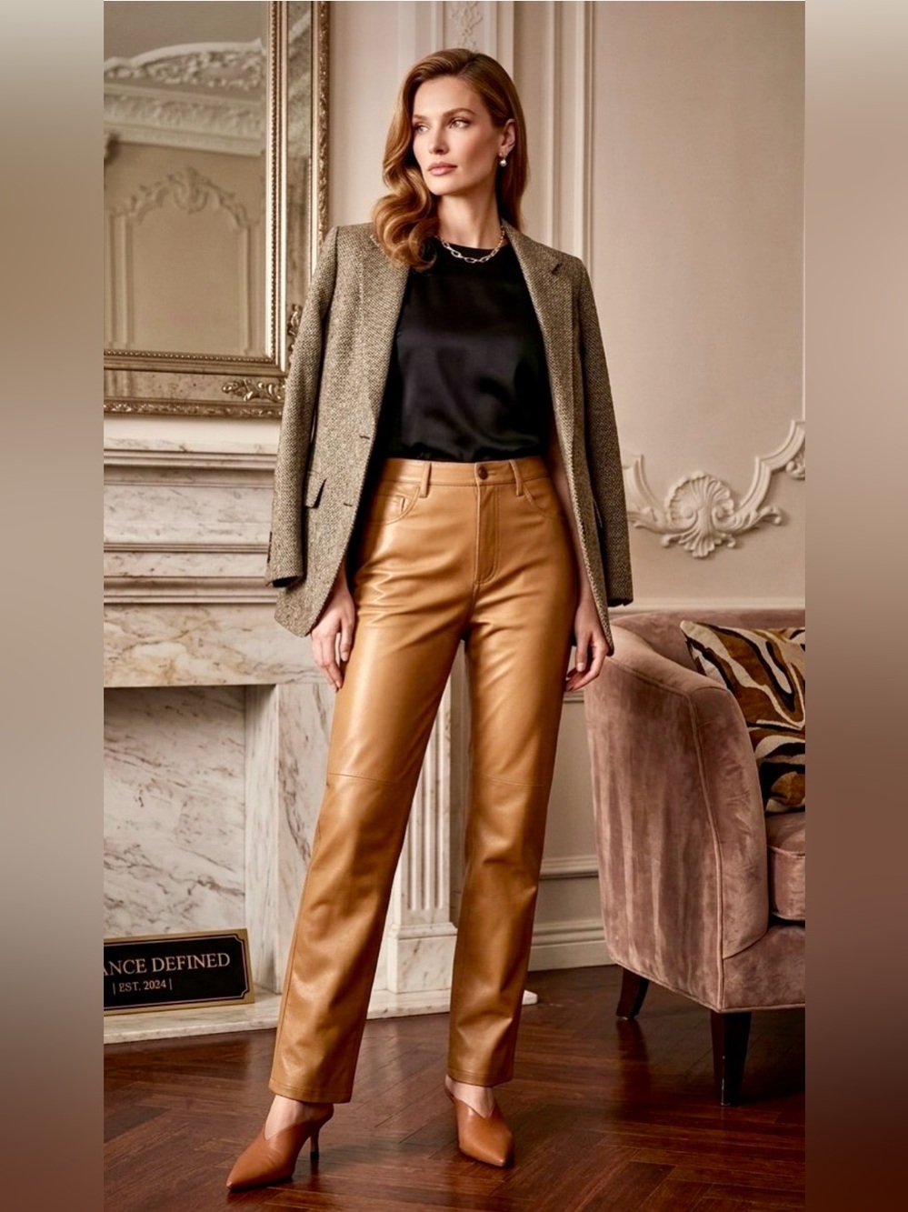 Abercrombie & Fitch High-Rise Curve Love Vegan Leather Pants in Caramel NWT 31